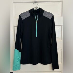 NWOT Asics Black Quarter-zip Top With Mint Green Accents, size L